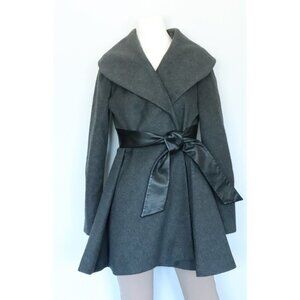 Guess by Marciano Women's Size XS Gray Coat Shawl Collar Belted Wrap Wool Jacket